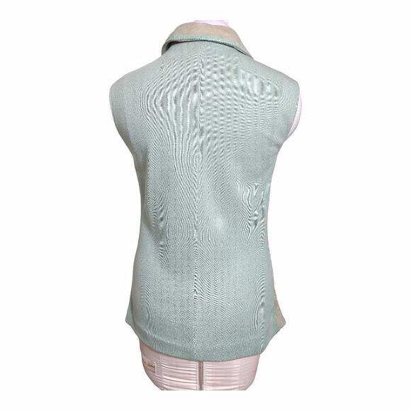 PENNYS Mens Vintage 70s Leather Knit Vest Size 8 Wool Sweater Unisex Green Retro - Picture 2 of 11